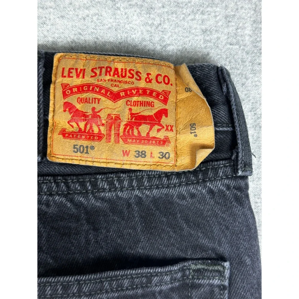 Levis 501 Jean Mens 38x30 Black Original Fit Button Fly Denim